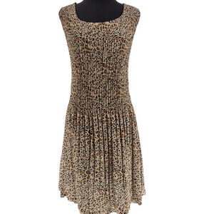 Caeliann Accordion Stretch Crinkle Animal Print Dress Size M Lined Pleated Relax